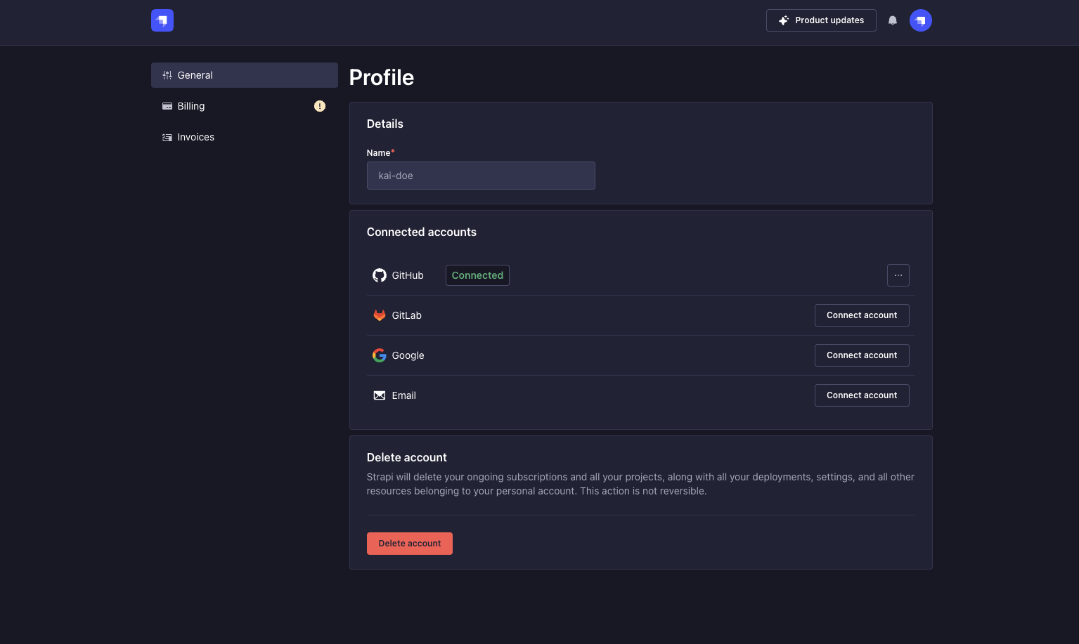 General tab of Profile page