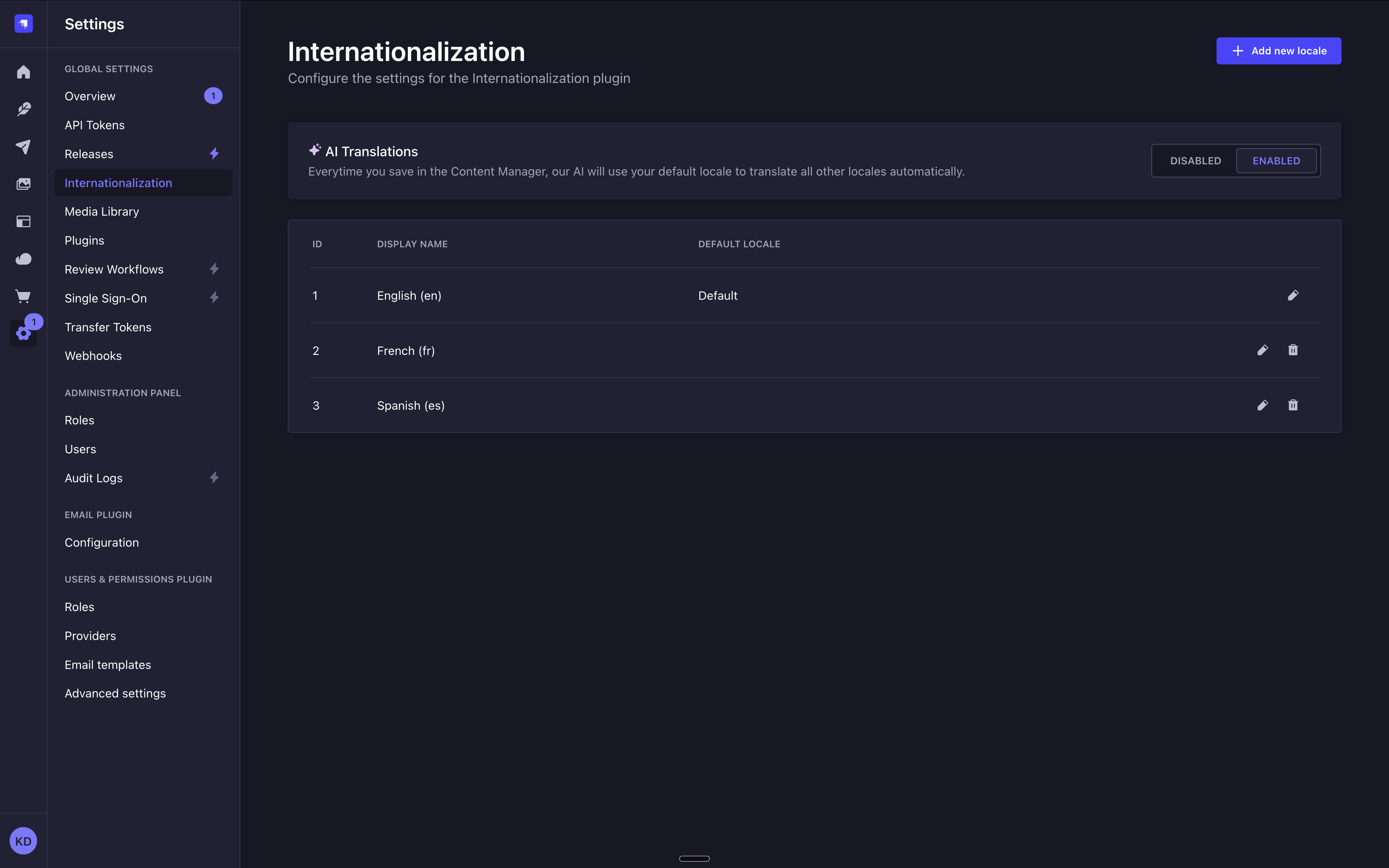 Internationalization settings